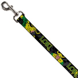 Buckle-Down Pet Leash - LOKI in Action Black/Gray/Yellow/Green - 4 Feet Long - 1" Wide