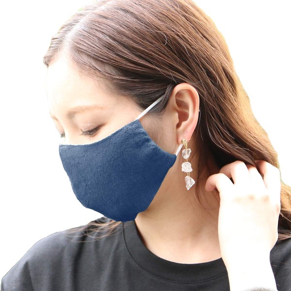 Double Ice Cotton Linen 3D Mask, Made in Japan, Cool Touch, UV Protection, Washable, Men's and Women's - nvy