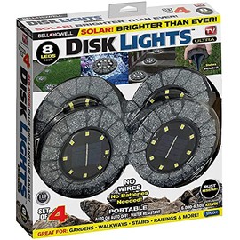 Bell+Howell Disk Lights Solar Ground Lights Stone Dark Gray -Upgraded Wireless Solar Garden Waterproof Lighting 8 LED Bulbs for Patio, Garden, Yard, 4 Packs, As Seen On TV
