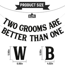 Two Grooms are Better Than One Banner - Cheers to Luv, Gay Wedding Shower Engagement Party Supplies Black Glitter