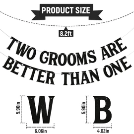 Two Grooms are Better Than One Banner - Cheers to Luv, Gay Wedding Shower Engagement Party Supplies Black Glitter