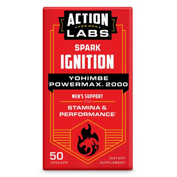Action Labs Yohimbe PowerMax 2000, Men's Support for Stamina, Performance & Blood Flow, Yohimbe, Magnesium, Calcium, Phosphorus, 50 Capsules, 25 Servings