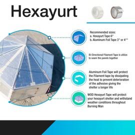 WOD HXT HEXAYURT Tape Bundle for Burning Man, 6" in. x 60 yds. Bi-Filament Tape + 4" in. x 50 yds. Aluminum Foil Tape (2 Rolls Each)