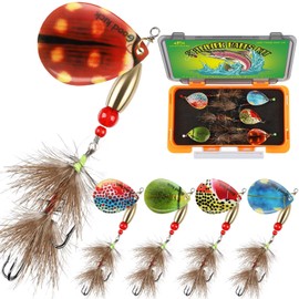 LUCKYFISHING 5pcs Spinner Baits Trout Lures for Bass Pike Crappie Trout Fishing Lures 5/11oz(12.7g) Inline Spinner Baits Kit with Tackle Box Fishing Gift