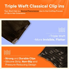 Fshine Brown Hair Extensions for Women Real Human Hair Snap Clip in Hair Extensions Color Darkest Brown Extensions 10 Inch 80 Grams