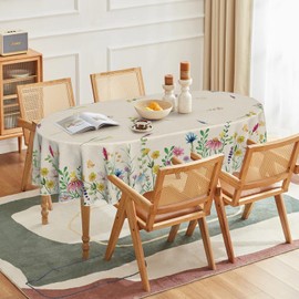 Horaldaily Spring Tablecloth 60×84 Inch Oval, Wild Flowers Washable Seasonal Table Cover for Party Picnic Dinner Decor