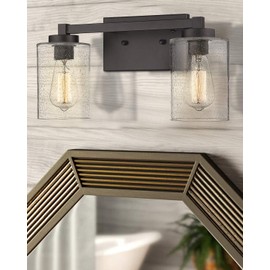 Beionxii 2 Light Bathroom Vanity Lights | Vintage Wall Sconce Oil Rubbed Bronze with Clear Seeded Glass (16.1"W x 8.7"H) - MB9002 Series