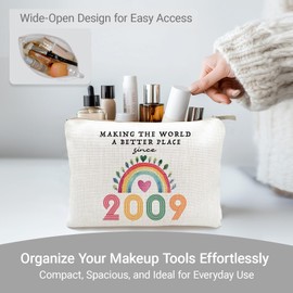 16th Birthday Gifts for Teen Girls, 2009 Birth Year Cosmetic Bag, Cute Makeup Case, Travel Pouch for Daughter, Niece, Sister, Granddaughter (2009 Year)