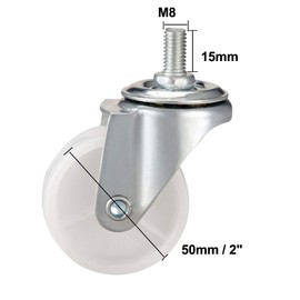 uxcell 2 Inch Swivel Caster Wheels PP 360 Degree Threaded Stem Caster Wheel M8 x 15mm, 198lb Total Load Capacity, Pack of 4(2 Brake,2 No Brake)