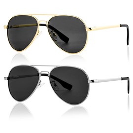 Kids Small Polarized Aviator Sunglasses for Girls and Boys Age 4-16 (Gold/Grey + Silver/Grey)