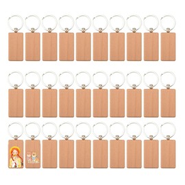 Smallterm 30Pcs Blank Rectangle Wooden Key Chain Diy Wood Keychains Key Tags Can Engrave Diy Gifts