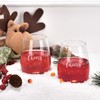 Set of 2 Cheers Christmas Stemless Wine Glasses with White