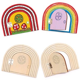 Baker Ross FC825 Rainbow Wooden Fairy Doors - Pack of 4, Wood Craft Kits for Girls, Girls Arts and Crafts Projects