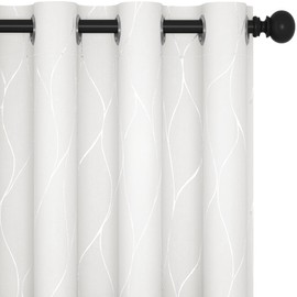 Deconovo Blackout Curtains - Silver Wave Line Print, Thermal Insulated, Noise Reducing, Privacy Drapes for Bedroom & Living Room (52W x 84L Inch, White, 2 Panels)