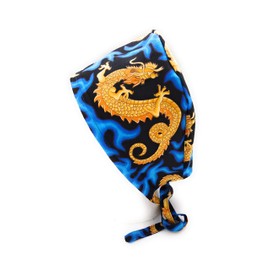 Scrub Hat Golden Dragons Blue Flames Fabric Cap Do-Rag Skull