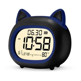 Kids Alarm Clock with Night Light for Kids, Small Digital Alarm Clocks for Bedrooms, Routine Builder, Cute Cat Alarm Clock with Sleep Training, Snooze, 12/24H, Date & Day, Temperature, USB Port