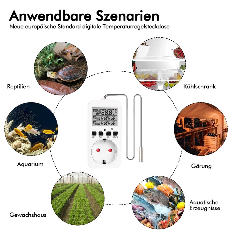 Digital Temperature Controller Socket 230 V with Sensor, Heating Cooling