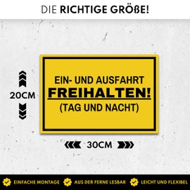 Einfahrt Freihalten Signs (30 x 20 cm Plastic) - Ausfahrt freihalten Sign - Parken Verboten Privatgrundstück - Ausfahrt Freihalten Auch Gegenüber - (Yellow)