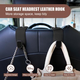 Rislobx Car Purse Hook, 2 Pack Leather Headrest Hooks for Car Back Seat Hanger for Purses Bags Coats Grocery, Universal Car Organizer Accessories (A Black)