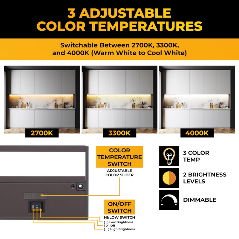 LED Under Cabinet Lighting Hardwired - 3CCT 9 Inch Bronze