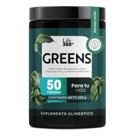 Jugo Verde Mix Espinaca, Espirulina, Arándano, Avena, Resveratrol, Prebióticos y Probiótico Life360+ 50 Porciones 250 Gr. Suplemento Alimenticio en Polvo