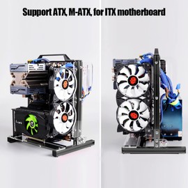 MATX ATX ITX DIY Motherboard Chassis, Aluminum Vertical Open Air Frame Chassis with Handle, Good Heat Dissipation Rack PC Case & Test Bench (Black)