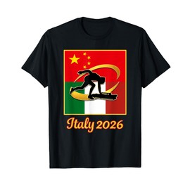 Italy 2026 Speed Skating China and Italy Flag Winter Sports T-Shirt
