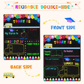Double Sided First & Last Day of School Chalkboard Sign, 10" x 12" Reusable School Board, Colorful Photo Prop, Teacher Gift, Preschool to 12th Grade(School Bus)