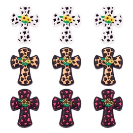 FASHEWELRY - 9 abalorio de silicona con forma de cruz, diseño de flores, abalorio de silicona con forma de cruz, abalorio de goma de silicona para hacer llaveros con abalorio