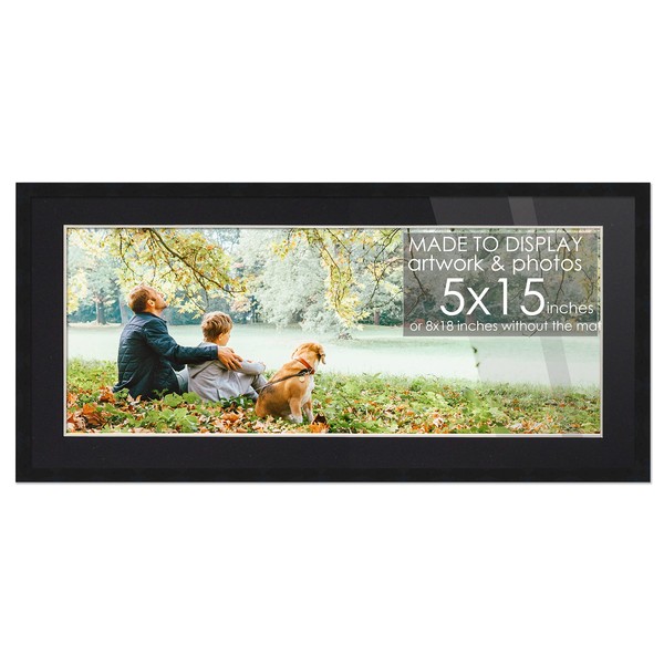 5x15 Frame Black Wood with Black Mat | 8x18 Frame