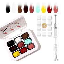 Finger Secret 9 Colors Set Ombre Gel Nail Polish,Gel Ombre Color Palette for Nails with 100Pcs Nail Sponges for 3D Nail Art in Salon or Home Use