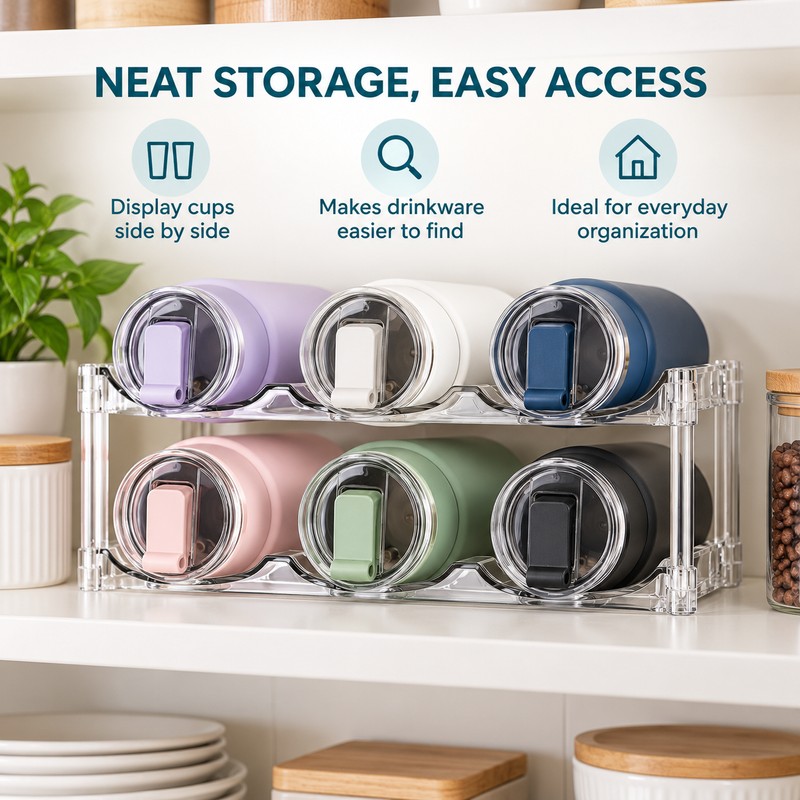 Stackable Water Bottle Organizer Rack, 2 Tier Clear Plastic Holder