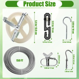 Anglekai Outdoor Clothesline Kit, Clothesline Pulley Kit Include 150FT Clothes Line/ 2 Pulley/ 2 Separator Spreader/Tightener/ 4 Hooks for Outdoor Clothes