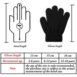 Cooraby 6 Pairs Kids Knitted Magic Gloves Teens Warm Winter Stretchy Full Fingers Gloves (Black, 6-12 Years)