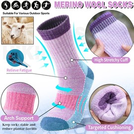 SAVALOS Merino Wool Hiking Socks for Women Thermal Warm Winter Cozy Work Crew Gifts Socks 5 Pairs Stocking Stuffers (Assorted A,L)