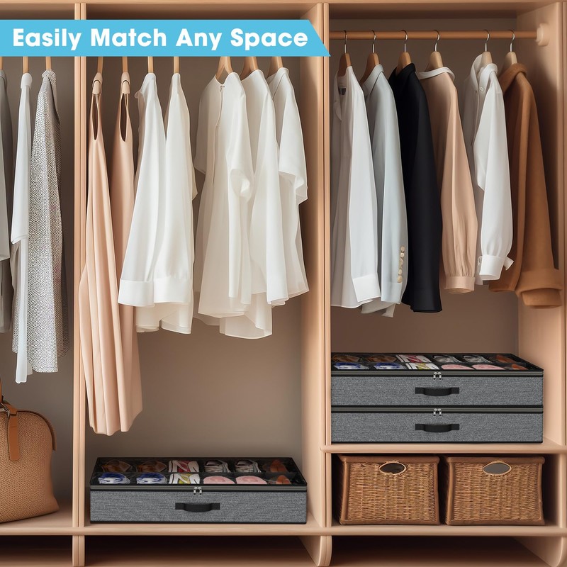 2 Pack Under Bed Shoe Storage Organizer for Closet, Fits