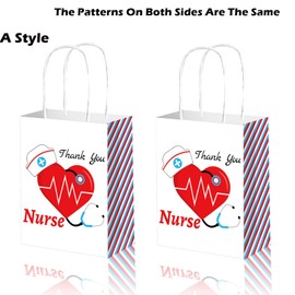 Qpout 16 Pack Nurses Week Gift Bags Bulk 2025, Small Nurse Gift Bag, Thank You Goodie Bag, Nurse Day Nursing Graduation RN Party Favors Candy Treat Snacks Paper Bag