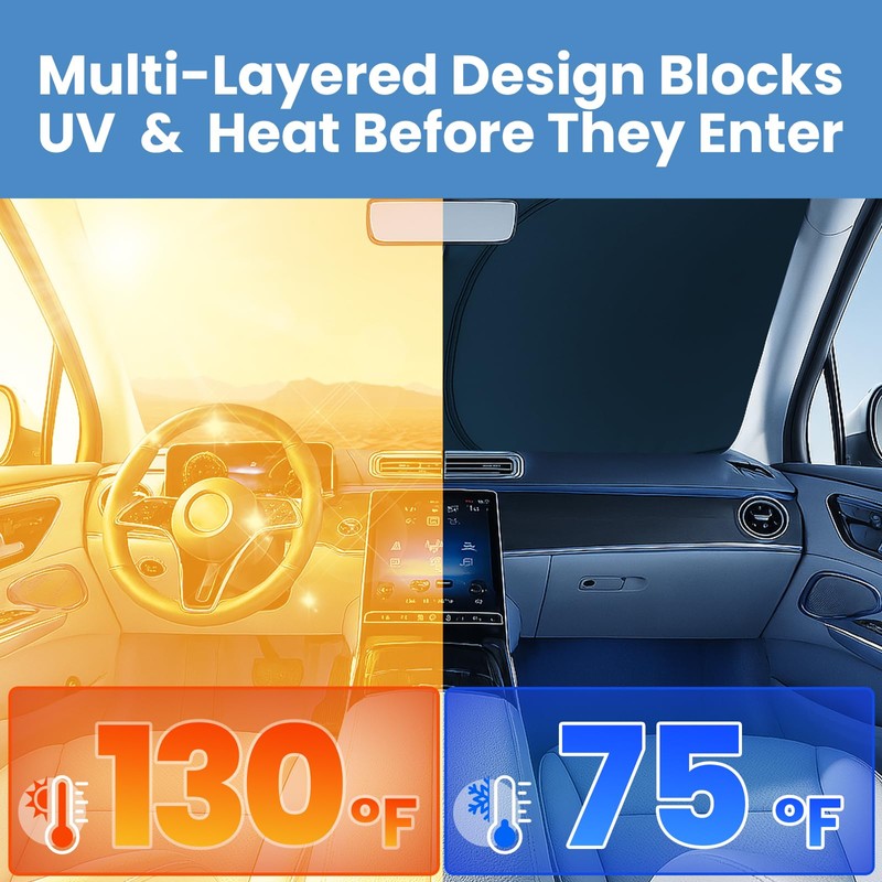 Windshield Sunshade for Toyota Camry 2018-2024 LE/XLE/SE/XSE/Hybrid - No-Light-Pass Technology,