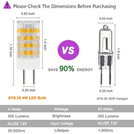 GY6.35/G6.35 AC/DC12V LED Bulb 4W Equivalent to 35-40W GY6.35 Halogen Lamp T4 JC Type Bi-pin Base Warm White 2700K, Non-dimmable (5 Pack)