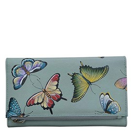 Anuschka Hand Painted Genuine Leather Clutch Wallet with Flap, Butterfly Heaven, School bag