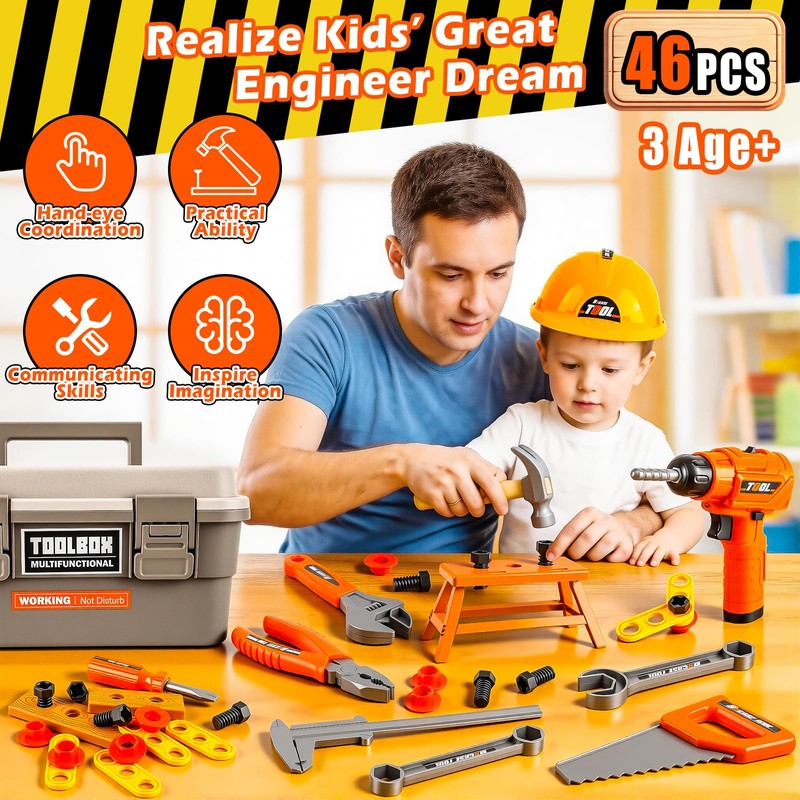 Portable Tool Box Toy Kids Tool Set 46PCS with Kid