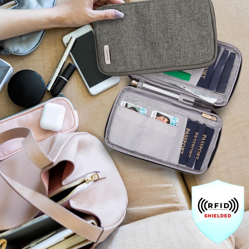 Travelon portafolios con cierre para pasaporte familiar con bloqueo RFID