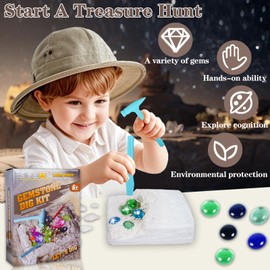 Gemstone Dig Kit – Dig Up 10 Gemstones, Kids' Science Kit with Mining Tools, Educational Gift Set Ideal for Boys and Girls Ages 6 7 8 9 10 11 12