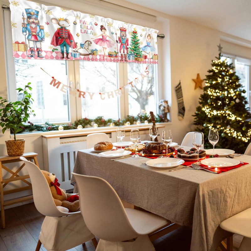 Casuru Christmas Kitchen Curtains Valances for Windows Pink Nutcrackers Curtain