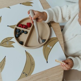 Blooom Placemat for Baby, Toddler & Kids | Wipeable, Reusable and Eco-Friendly | Baby Weaning Placemat for Mealtime & Snacktime | Modern Design (Banana, 12" x 17")