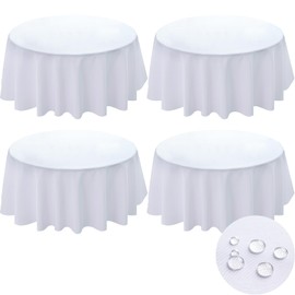 BYDOLL Table Cloth Round 48 Inch Fits Max38 Inch Diameter Table Top, 4 Pack White Washable Outdoor Winkle and Stain Resistant Spillproof Polyester Tablecloth for Round Tables Party Table Cover
