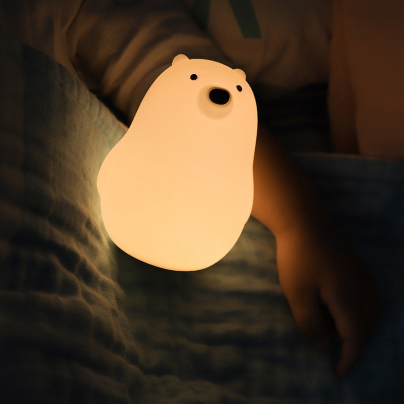 LED Night Light Cartoon White Bear Baby Pat Light USB
