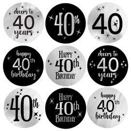 Black and Silver 40th Birthday Party Favor Stickers - Shiny Foil - 180 Labels