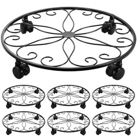 lucpur 6 Pack Metal Plant Caddy with Wheels 16 Inch Large Plant Stand with Wheels Heavy Duty Wrought Iron Rolling Plant Stand Plant Dolly Plant Rollers Plant Cart Plant Mover