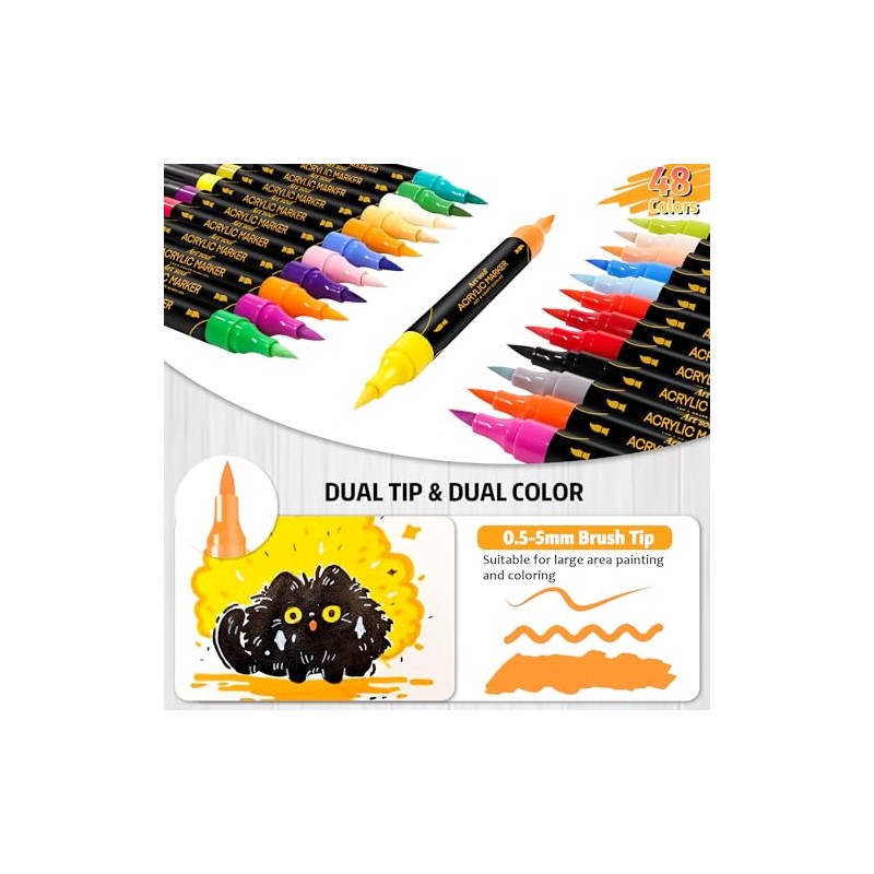 Art+soul Acrylic Pens 48/72 Colors, Pack of 24/36 Dual-Tip Acrylic